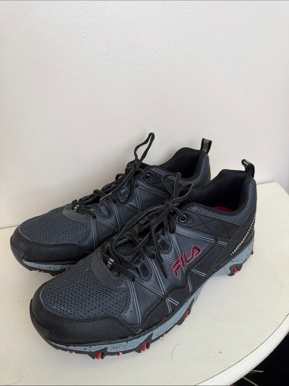 Fila Men's Black Athletic Trail Shoes with Red Accents